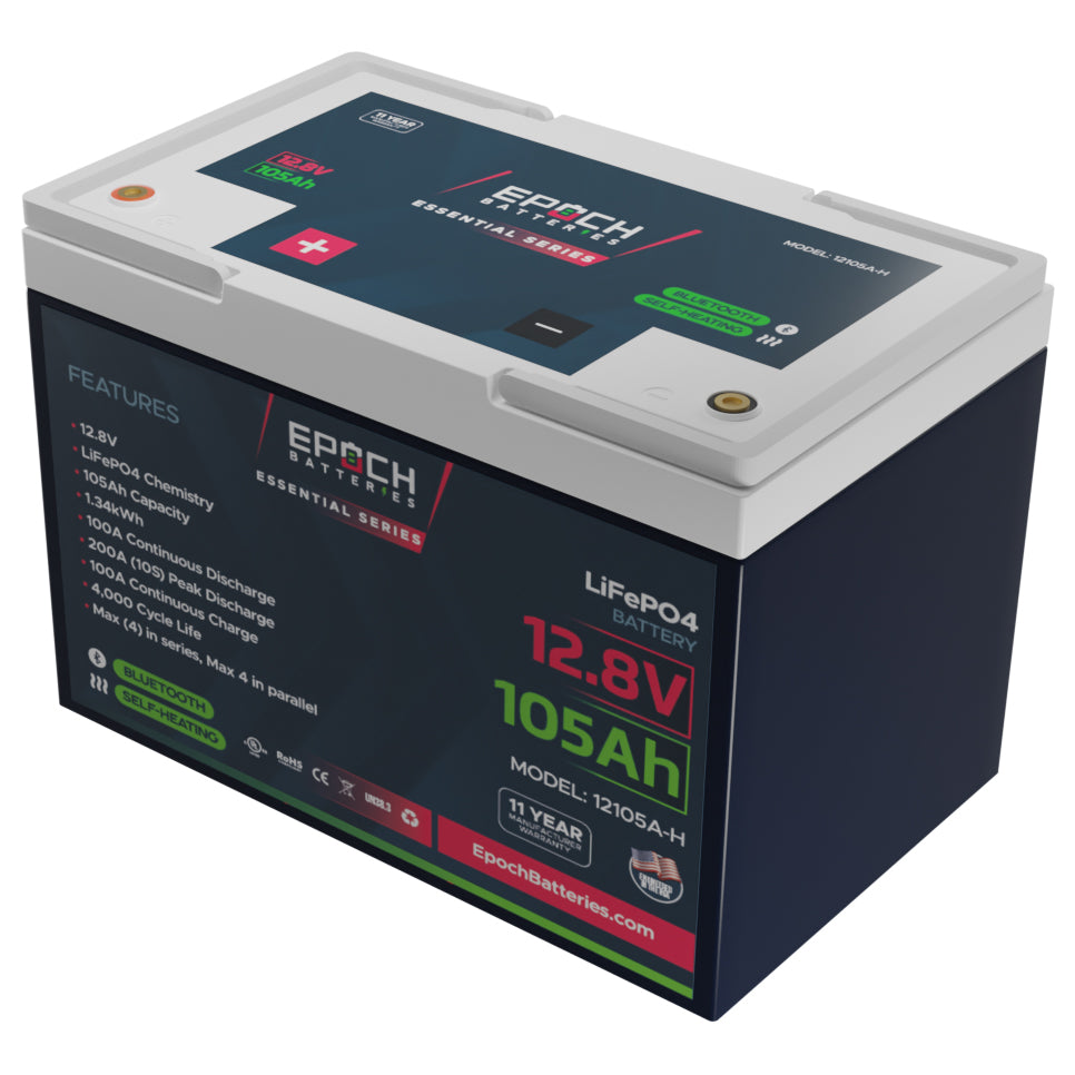 12V 105Ah (1.34kWh) Essential Series - Bluetooth & Heated LiFePO4 Battery