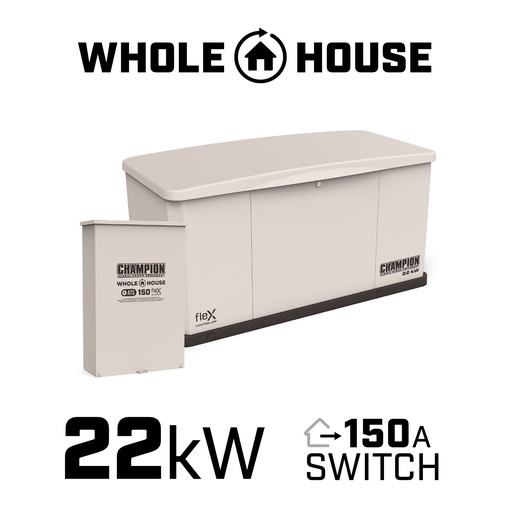 [201356] Champion 22,000-Watt Dual Fuel (Liquid Propane/Natural Gas) Whole House Home Standby Generator and 150-Amp Automatic Transfer Switch with fleX Technology and All-Aluminum Enclosure