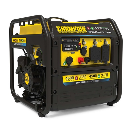 [201321] Champion 4500-Watt Electric Start Dual Fuel RV Ready Portable Open Frame Inverter Generator with Quiet Technology and CO Shield®