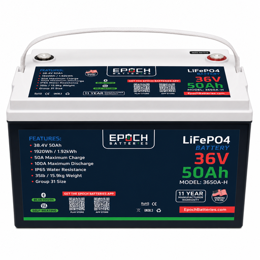 [3650A-H] 36V 50Ah (1.92kWh) Essential Series - Bluetooth & Heated LiFePO4 Battery
