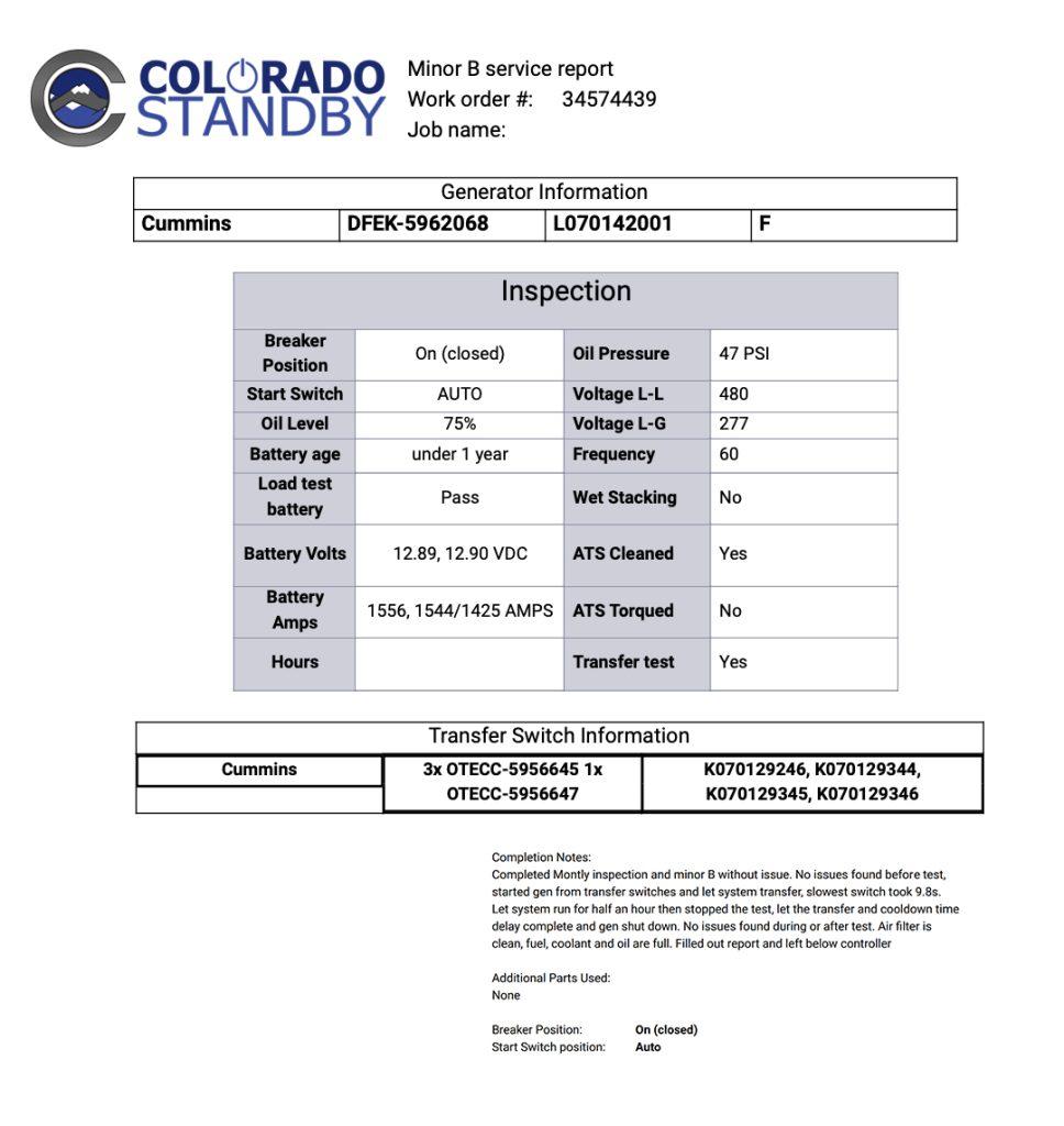 colorado standby minor b service report example